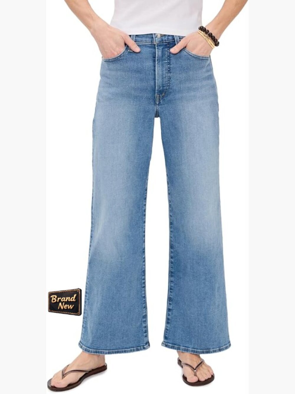 Petite Wide Leg Jeans Mid-Weight Stretch Denim 5-Pocket